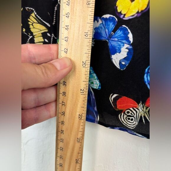 ALICE + OLIVIA Butterfly Print Silk Flutter Sleeve Top Blouse Colorful Rainbow - Picture 15 of 16